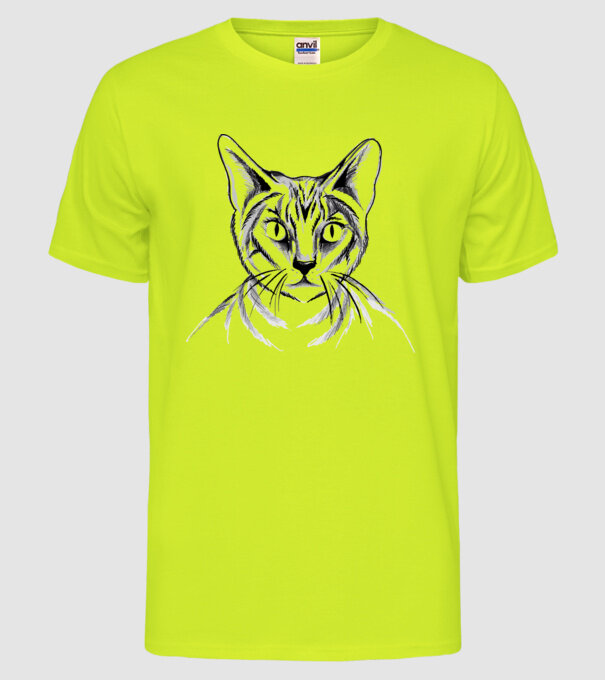 Pisică desen model galben neon pe tricou