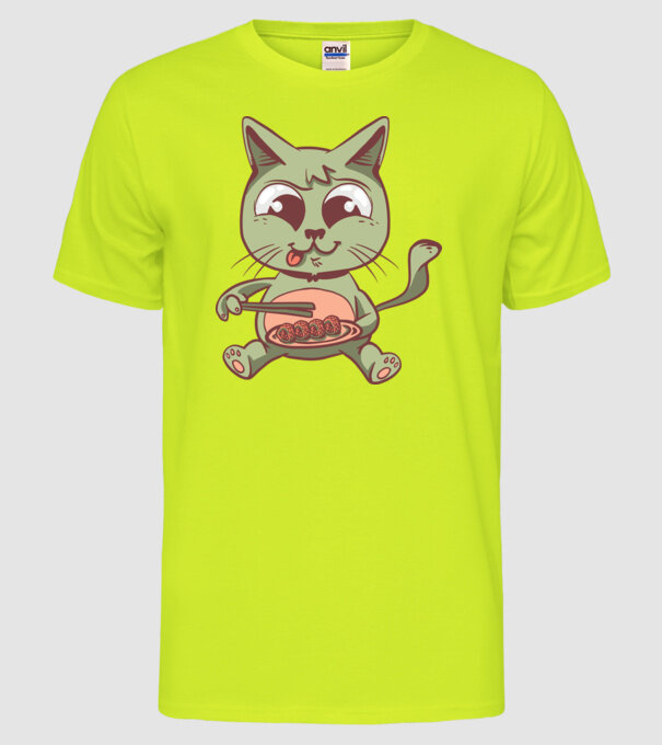 Pisică Sushi model galben neon pe tricou