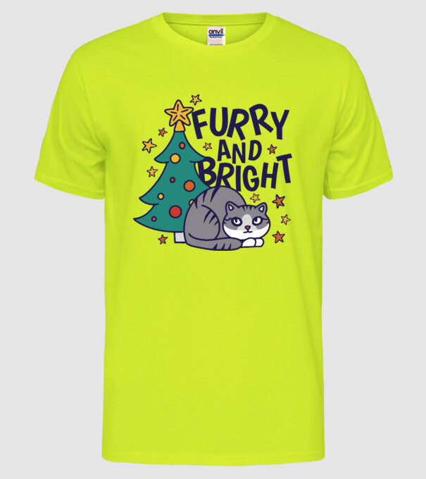 Crăciun cu pisică model galben neon pe tricou