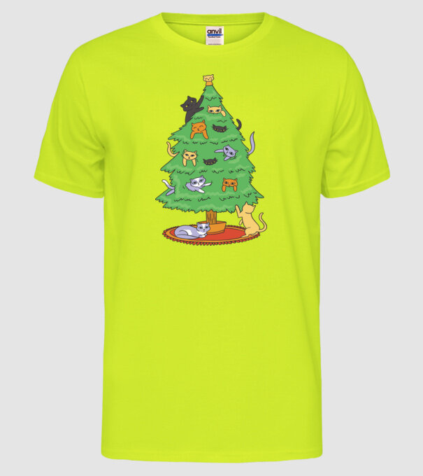 pom de Crăciun cu pisică model galben neon pe tricou