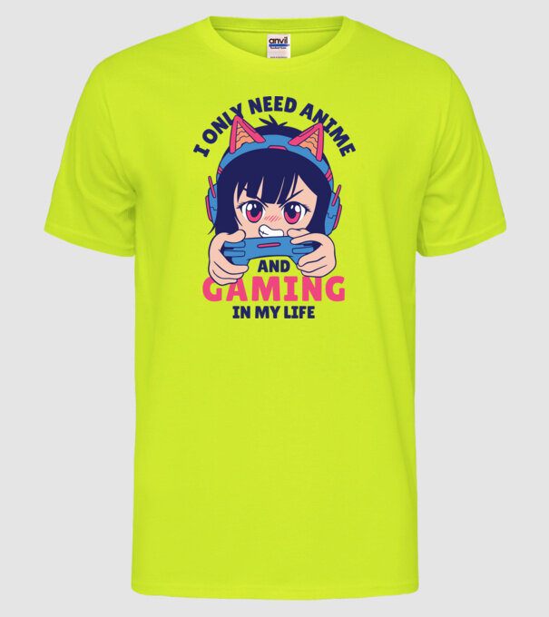 Am nevoie doar de Anime și Jocuri model galben neon pe tricou