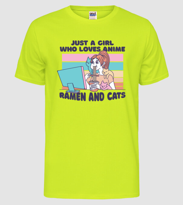 Doar o fată căreia îi place Anime, Ramen și pisicile model galben neon pe tricou