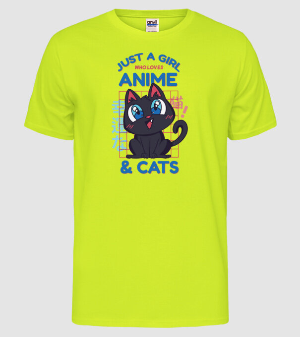 Doar o fată căreia îi place Anime și Pisicile model galben neon pe tricou