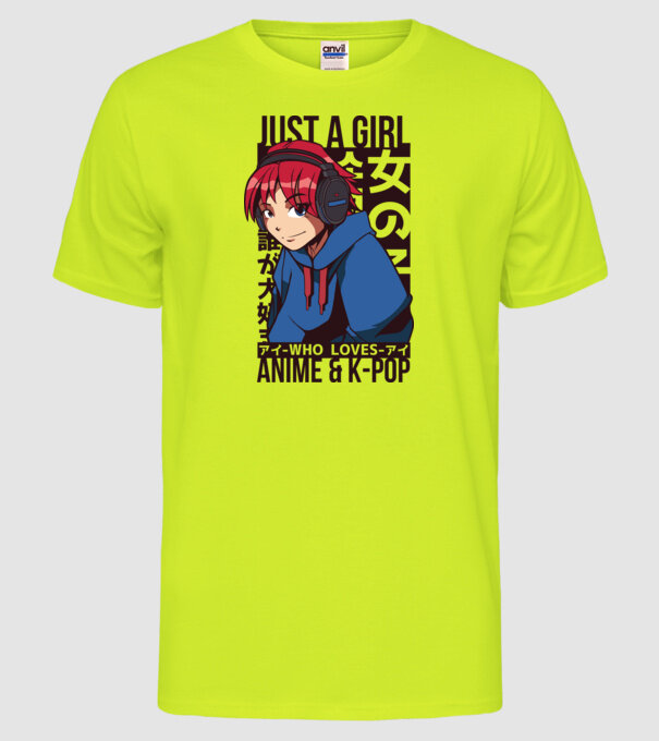 Doar o fată căreia îi place Anime și K-Pop model galben neon pe tricou