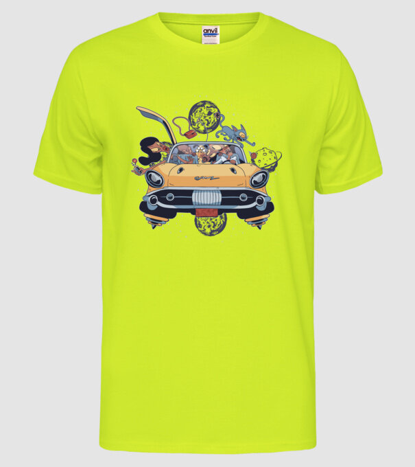 Familie în spațiu model galben neon pe tricou