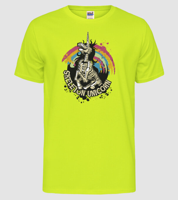 Schelet unicorn model galben neon pe tricou