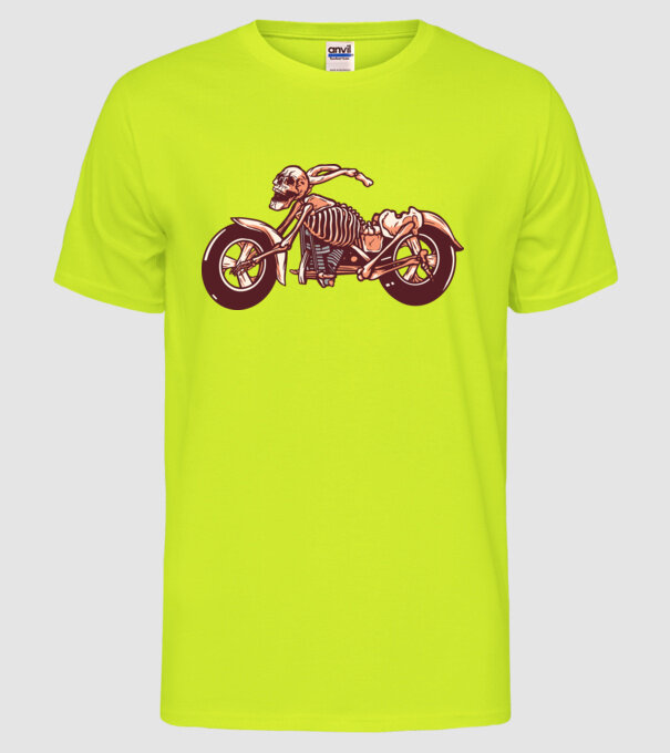 Motocicletă cu Schelet model galben neon pe tricou