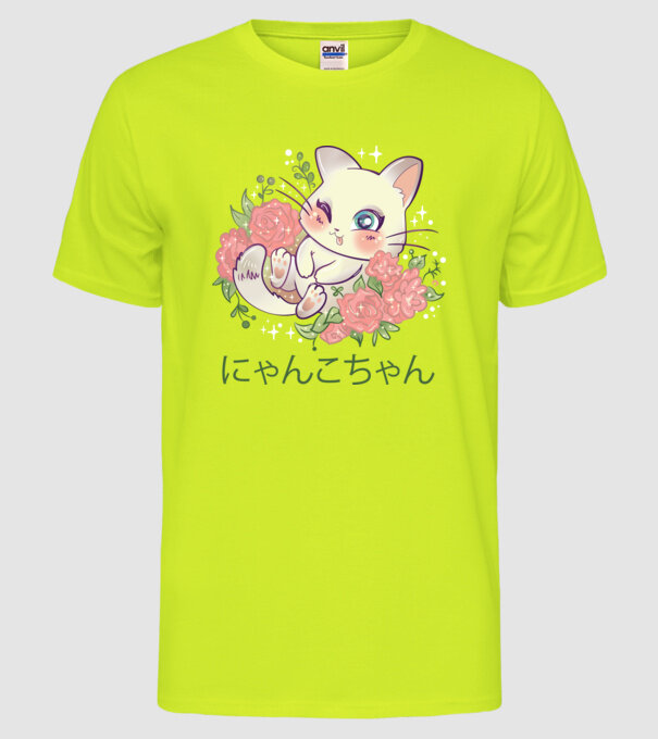 Pisicuță drăguță Anime model galben neon pe tricou