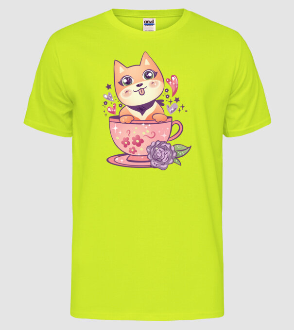 Câine drăguț Anime model galben neon pe tricou