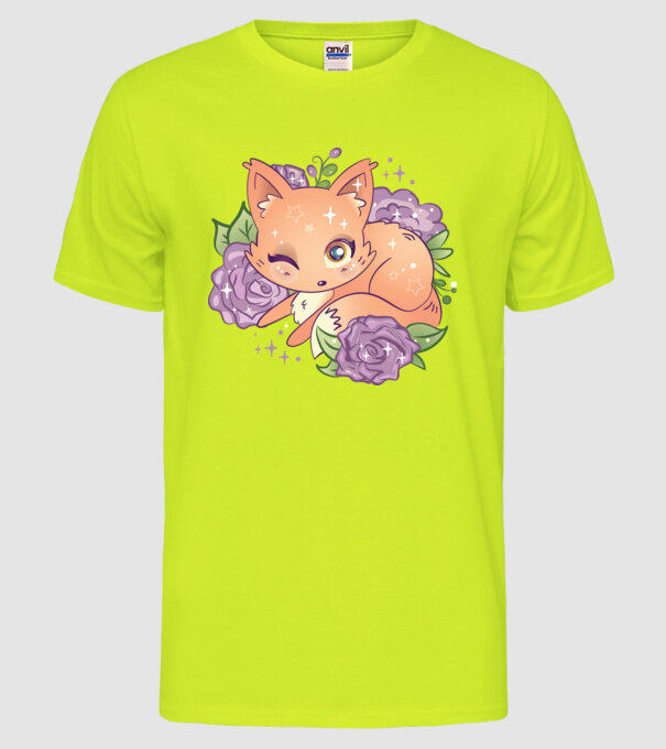 Vulpe Drăguță Anime model galben neon pe tricou