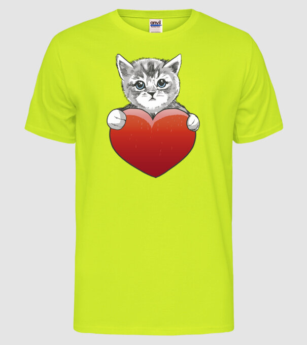 Pisicuță drăguță cu Inimă model galben neon pe tricou