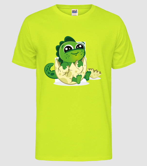 dinozaur drăguț în ou model galben neon pe tricou