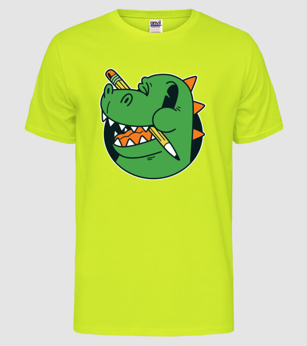Elev Dinozaur drăguț model galben neon pe tricou