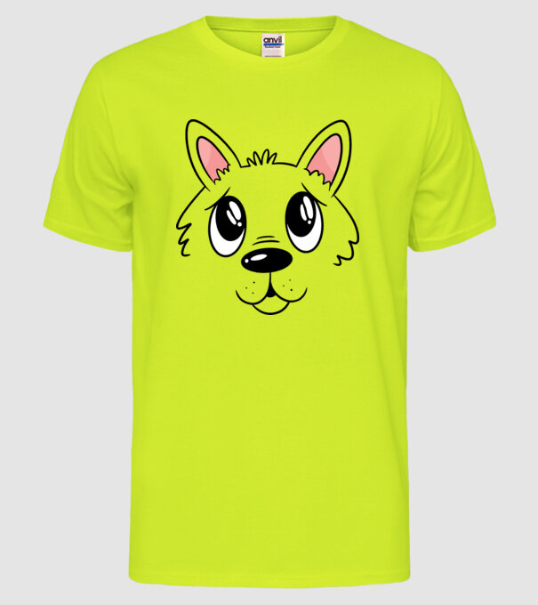 Cap cățel drăguț model galben neon pe tricou