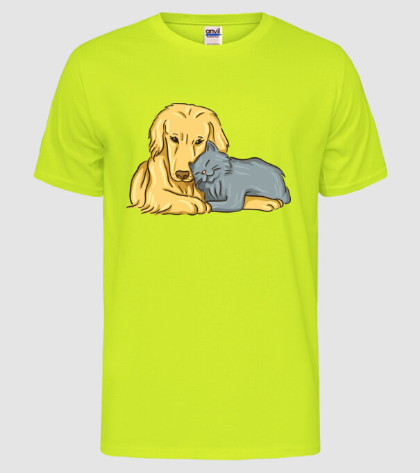 câine pisică drăguță împreună model galben neon pe tricou