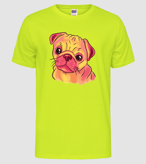 Cap de Mops drăguț model galben neon pe tricou