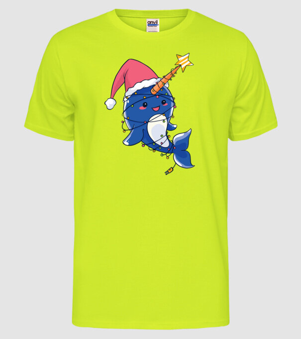Narval drăguț Moș Crăciun tricou de Crăciun model galben neon pe tricou