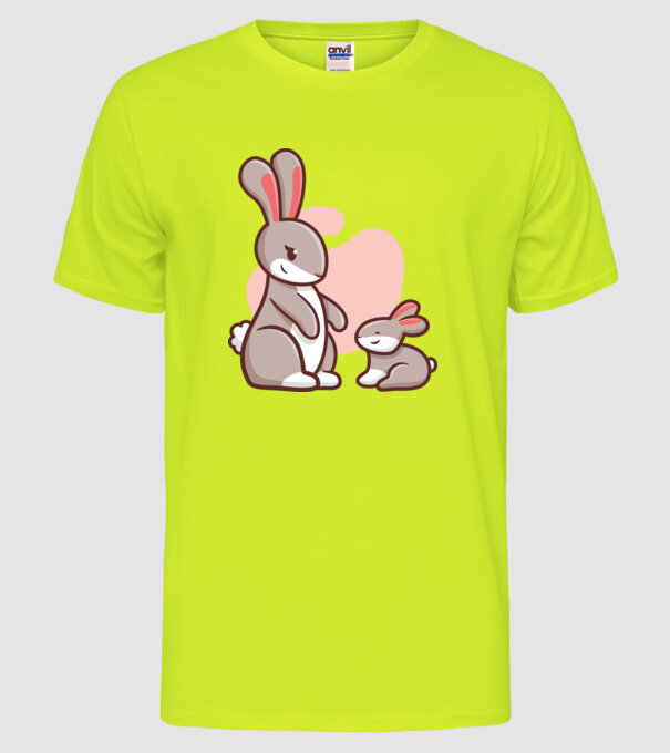 Iepurași drăguți model galben neon pe tricou