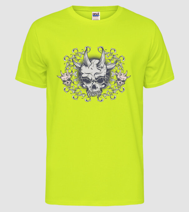 Devil Skull model galben neon pe tricou