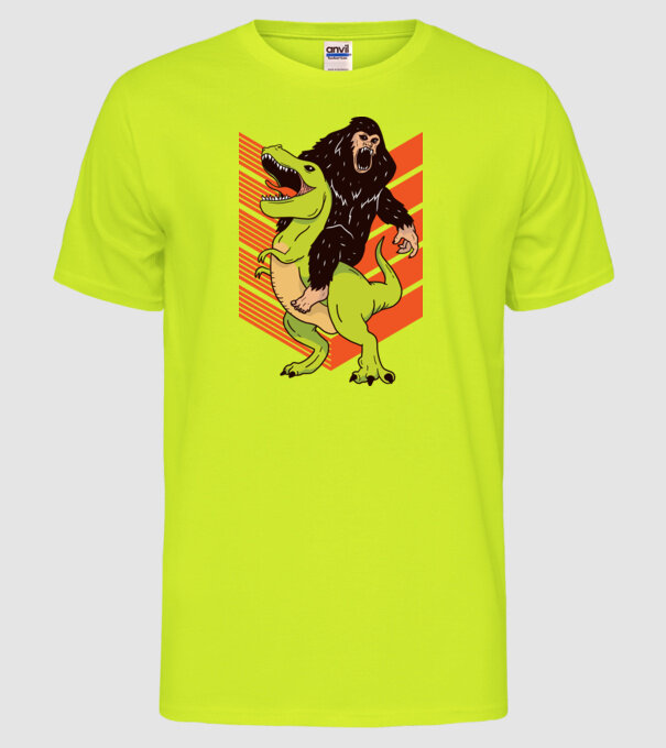 Dinozaur Yeti model galben neon pe tricou