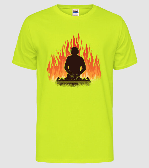 DJ Flăcări model galben neon pe tricou