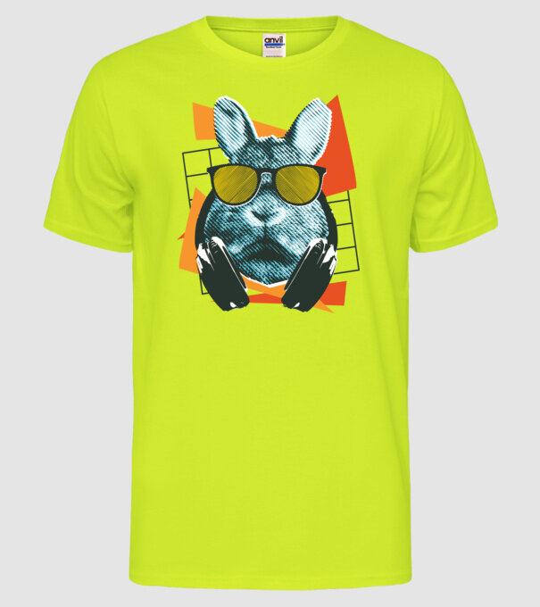 DJ Iepure model galben neon pe tricou
