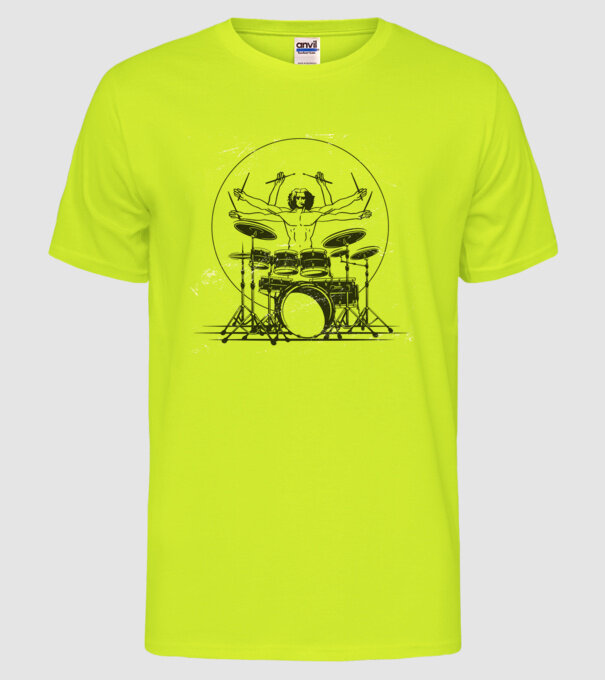 Baterist Vitruvian Da vinci model galben neon pe tricou