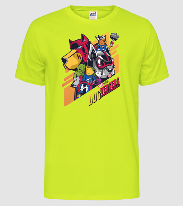 Dogvengers Câini Eroi model galben neon pe tricou