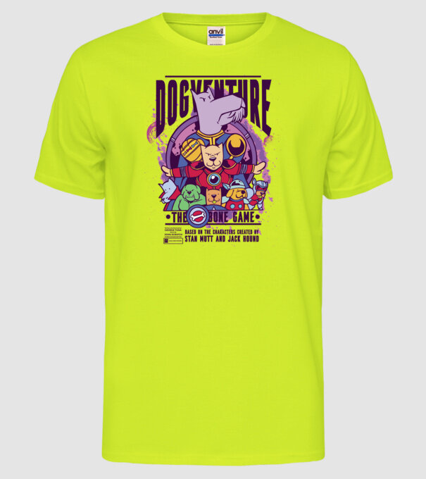Dogventure The Bone Game model galben neon pe tricou