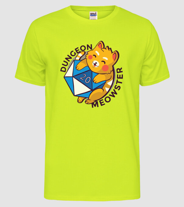 Dungeon Meowster joc de rol RPG tricou cu pisică model galben neon pe tricou