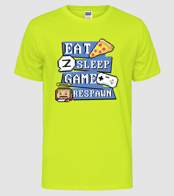 Eat, Sleep, Game respawn model galben neon pe tricou