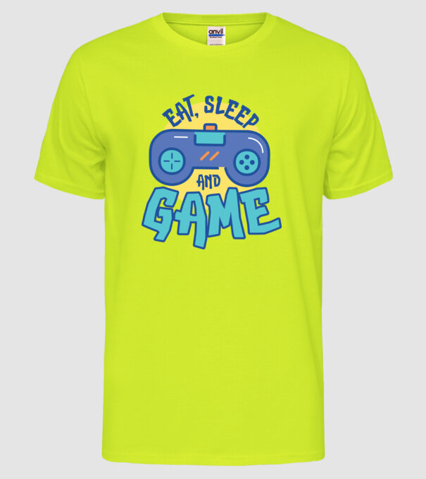 Eat Sleep and Game model galben neon pe tricou