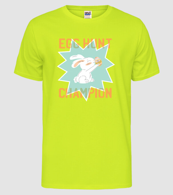 Egg Hunt Champion Campion la vânătoare de ouă model galben neon pe tricou