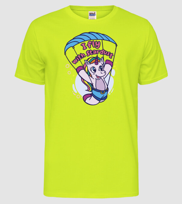 Unicorn parașutist model galben neon pe tricou