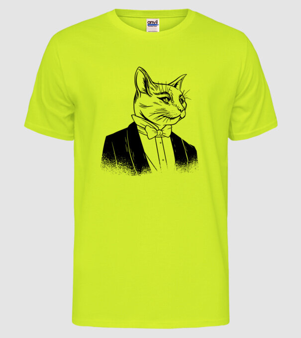 Pisică Elegantă model galben neon pe tricou