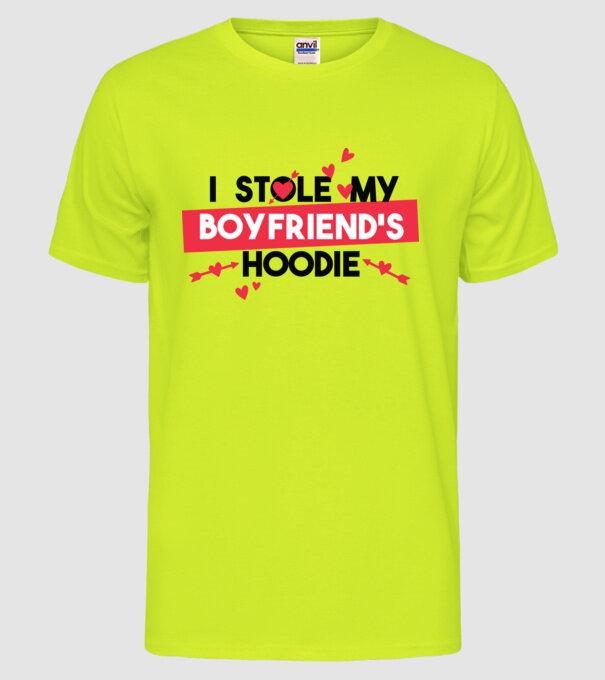 'Am furat puloverul prietenului meu pulover amuzant pentru Valentine''s Day' model galben neon pe tricou