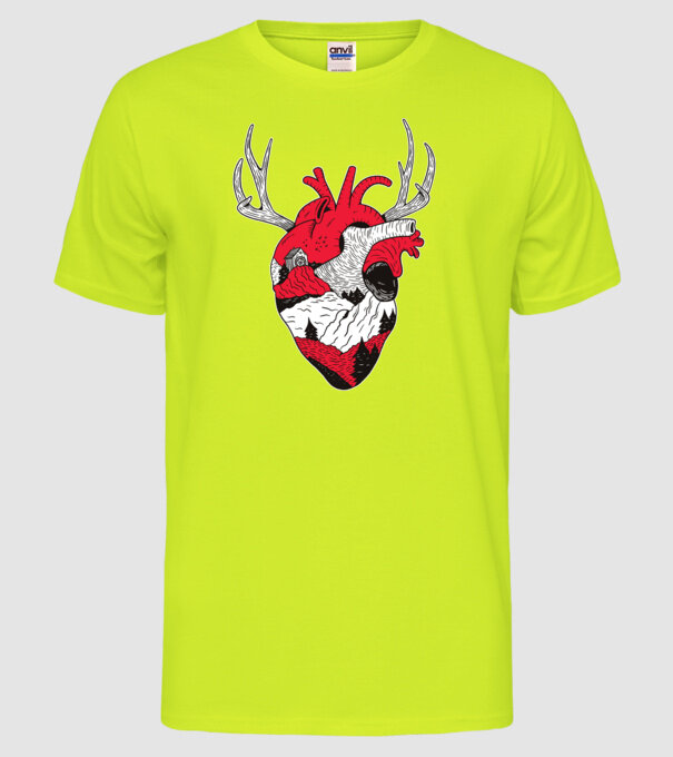 Inimă pădure model galben neon pe tricou