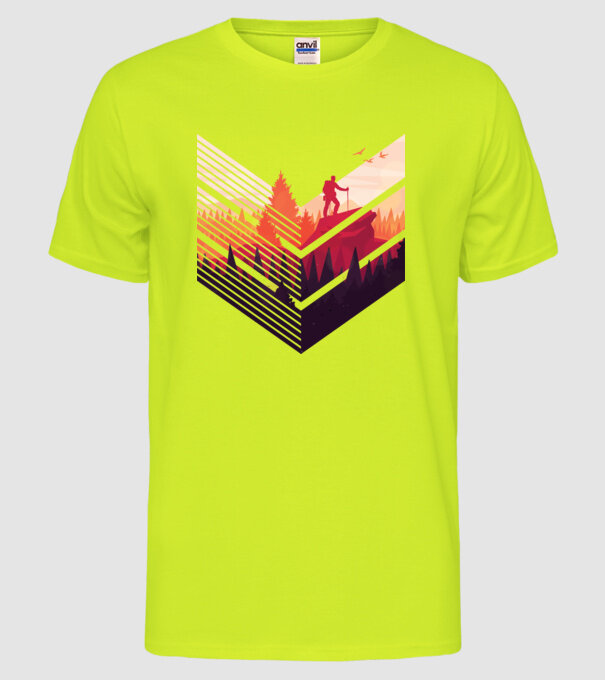 drumeții în pădure stil modern model galben neon pe tricou