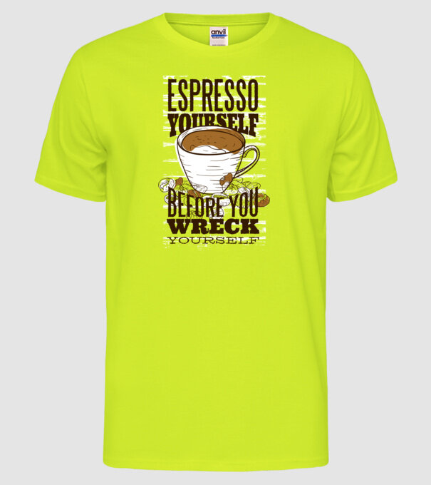Espresso Yourself cu Cafea model galben neon pe tricou