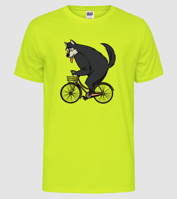 Lup pe bicicletă model galben neon pe tricou