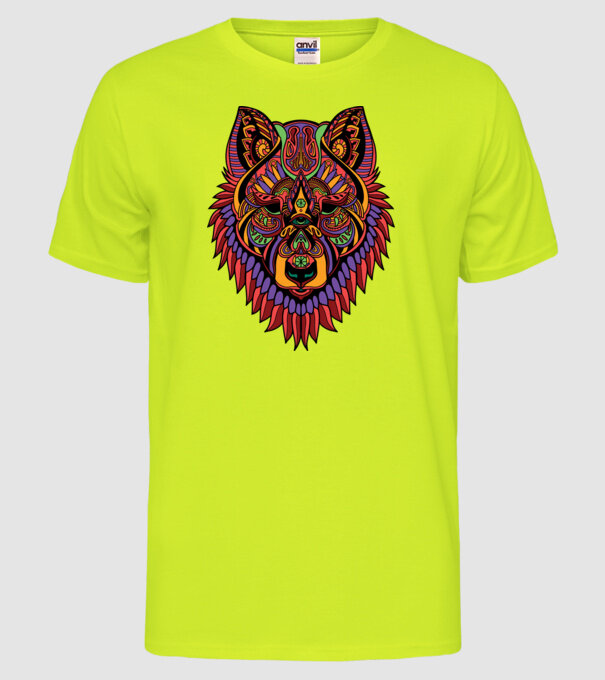 Cap de lup model galben neon pe tricou