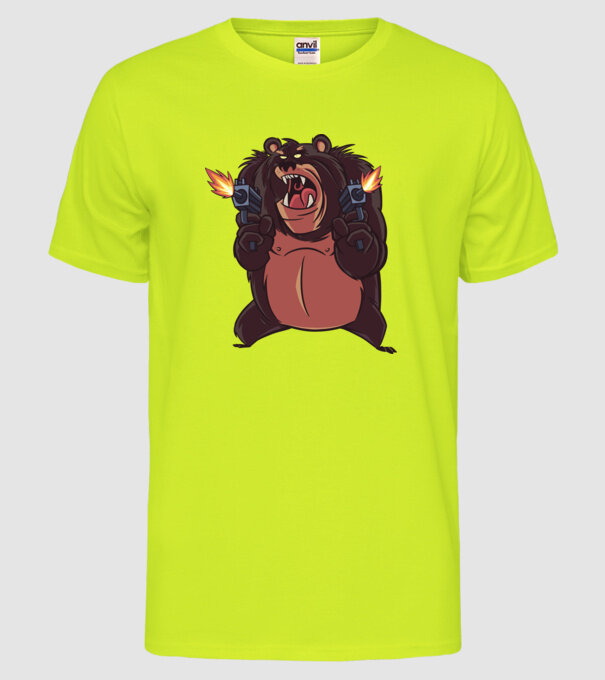 Urs înarmat model galben neon pe tricou