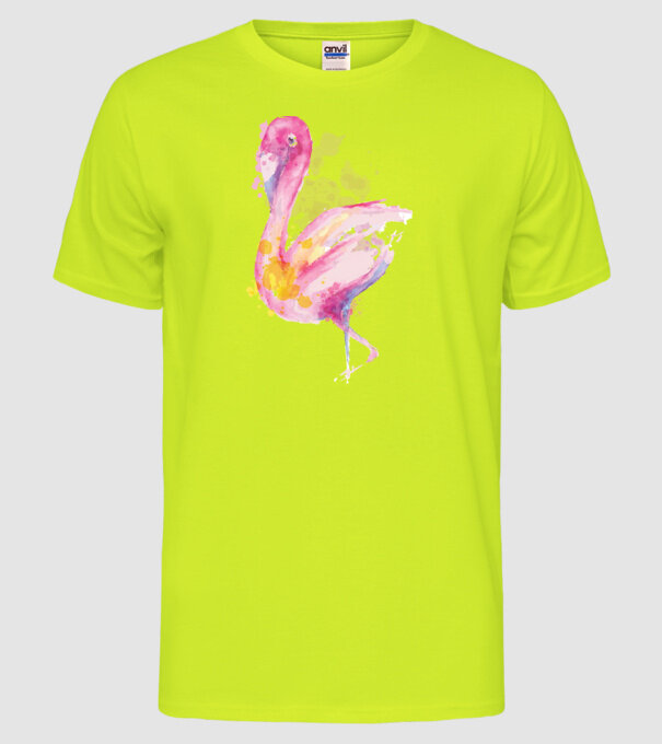 Flamingo Pictură model galben neon pe tricou