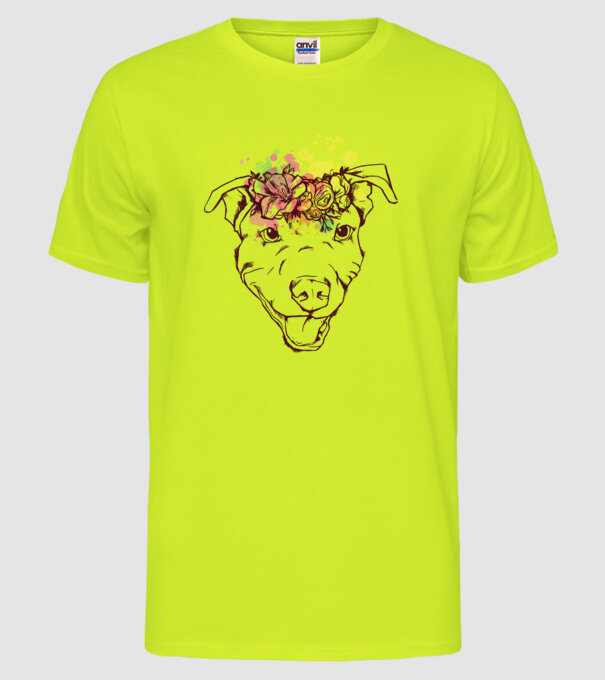 Floral Pitbull model galben neon pe tricou