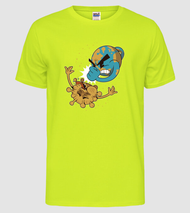 Pământ vs Coronavirus model galben neon pe tricou