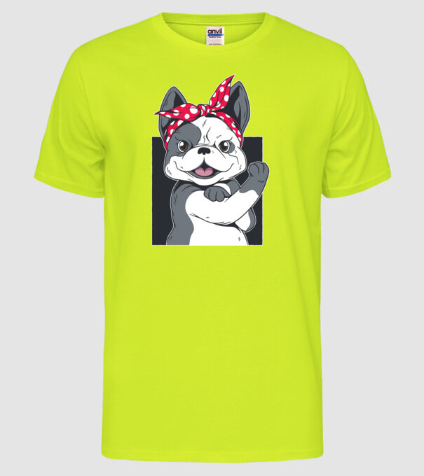 Bulldog Francez model galben neon pe tricou