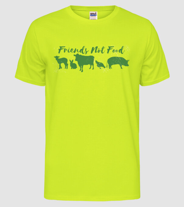 Friends Not Food Vegan model galben neon pe tricou
