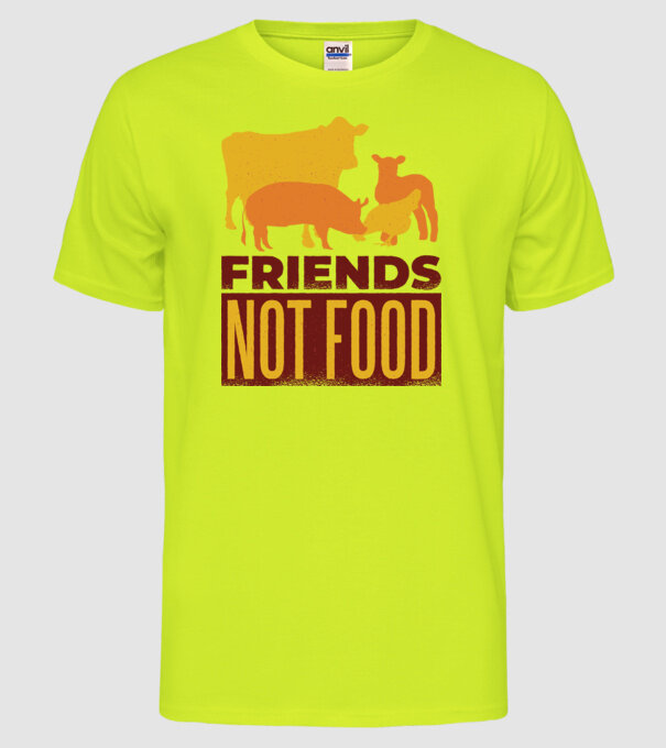 Friends not Food Vegán model galben neon pe tricou