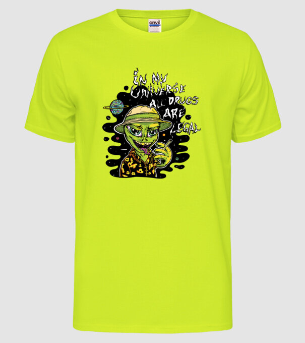 Alien drogat model galben neon pe tricou