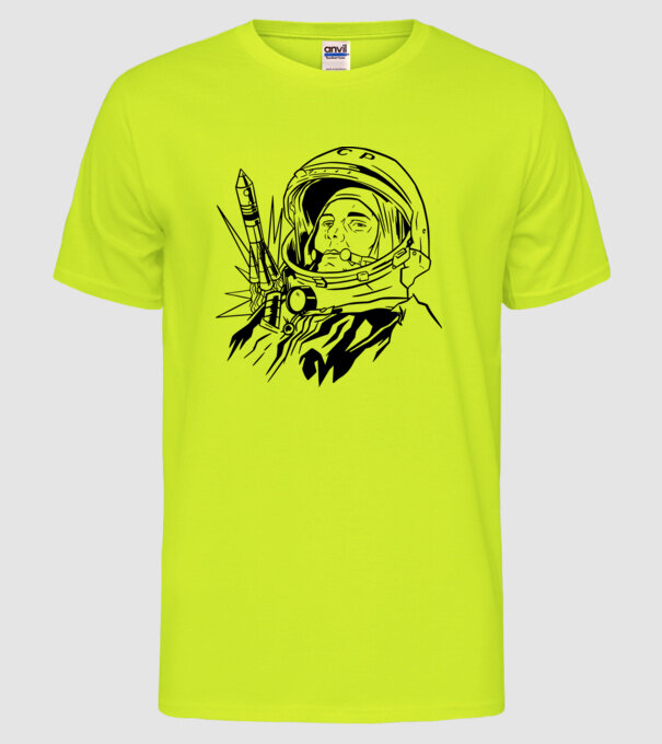 Astronautul Gagarin model galben neon pe tricou